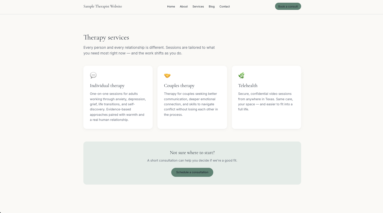 Reference site — Services page